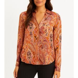 Esqualo Long Sleeve Paisley Wrap Front Blouse Orange Size 6